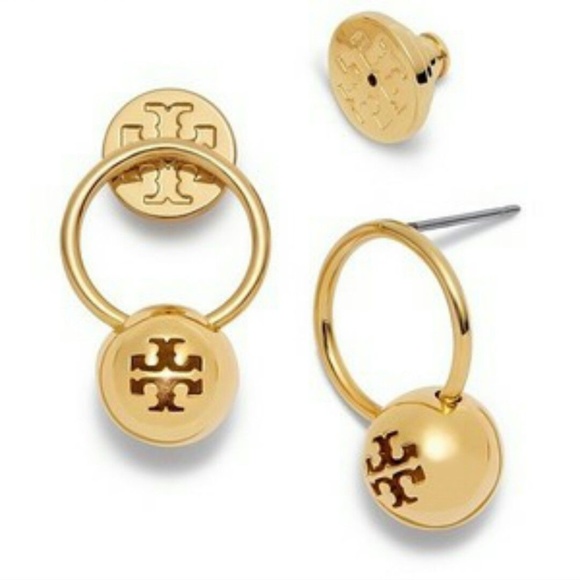 NWOT Tory Burch 16K Logo Bead Drop Earring - Picture 3 of 7